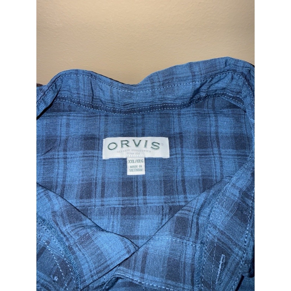 Orvis Classic Collection Mens XXL Blue Plaid Short Sleeve Button Down Shirt - Picture 2 of 2